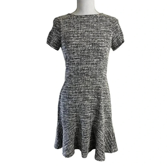 Aqua Tweed Dress Size Medium Black White Gold Metallic Short Sleeve Knee Length - Picture 1 of 7